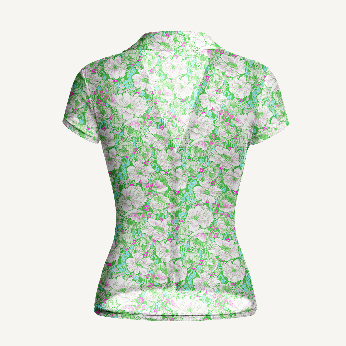 V-Neck Short Sleeve Mint Garden Print Mesh Top